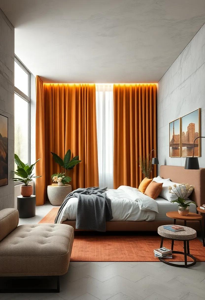 Choose Muted Amber Curtains to Allow ⁢soft light While Maintaining Privacy⁢ in Your⁤ Bedroom