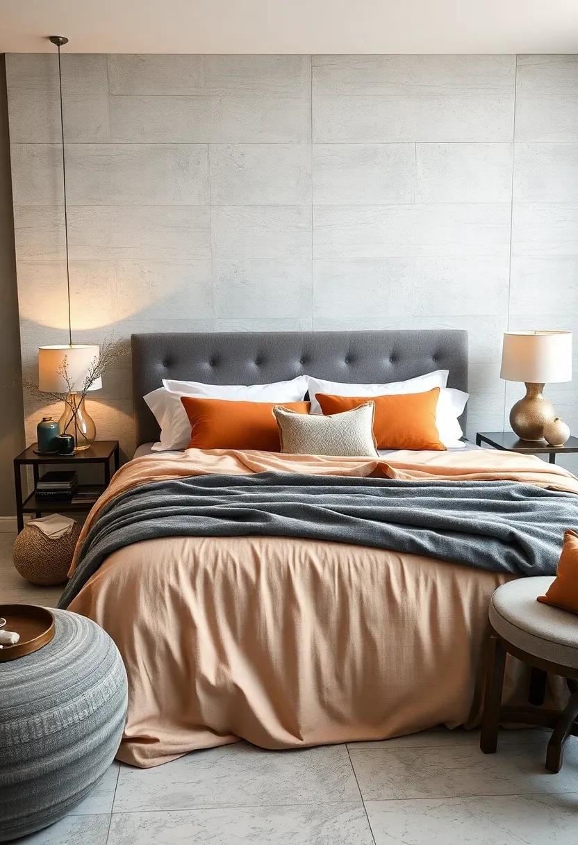 Style a Muted amber ​Bedspread with Gray Euro Shams for ⁤a Modern and Luxurious Look
