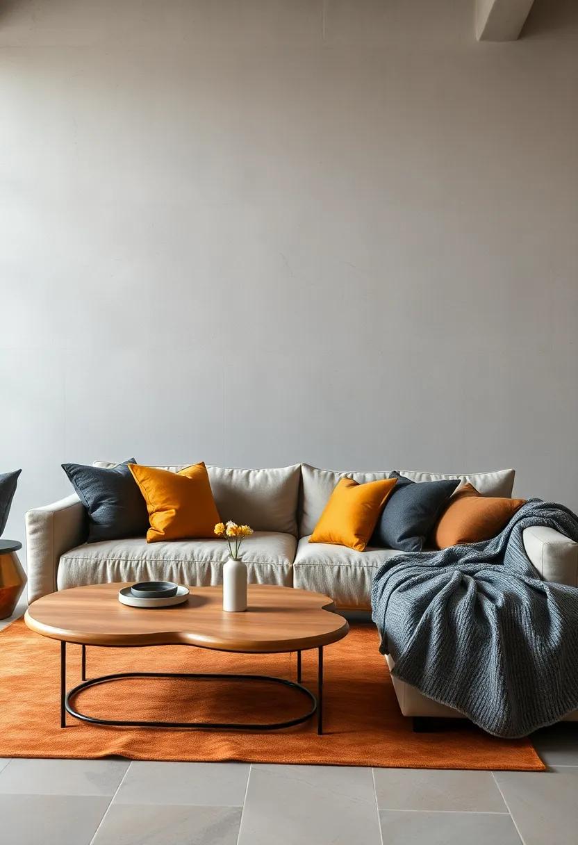 Incorporate Gray Textiles, like Throw Pillows and Blankets, for Cozy⁤ Contrast on a ‌Muted ⁢Amber Sofa