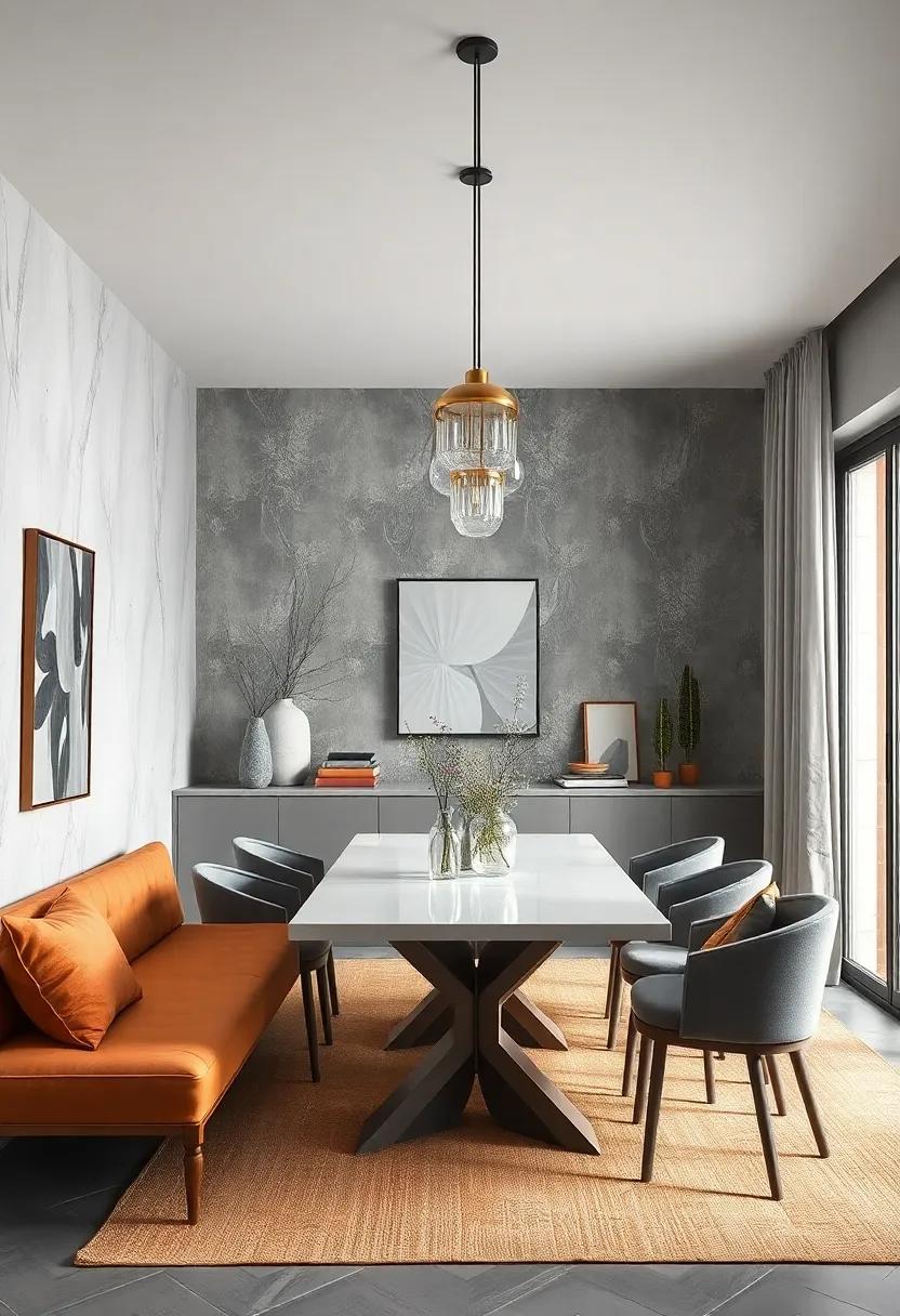 Combine Gray Wallpaper with ‌muted⁣ Amber ⁣Details for‌ a Subtle⁤ yet Striking ⁢Dining‍ Space