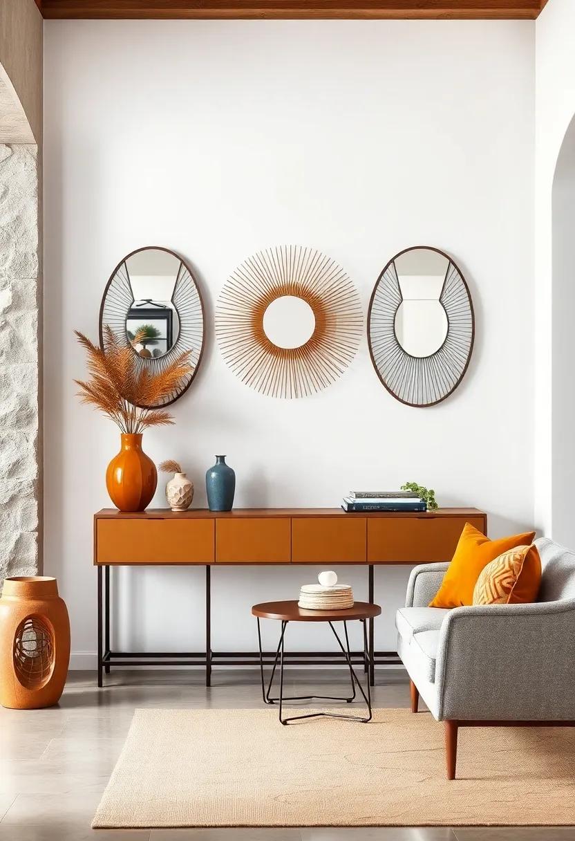 Design your Entryway with a ⁣Muted Amber Console Table ⁣and‍ Gray Decorative Mirrors