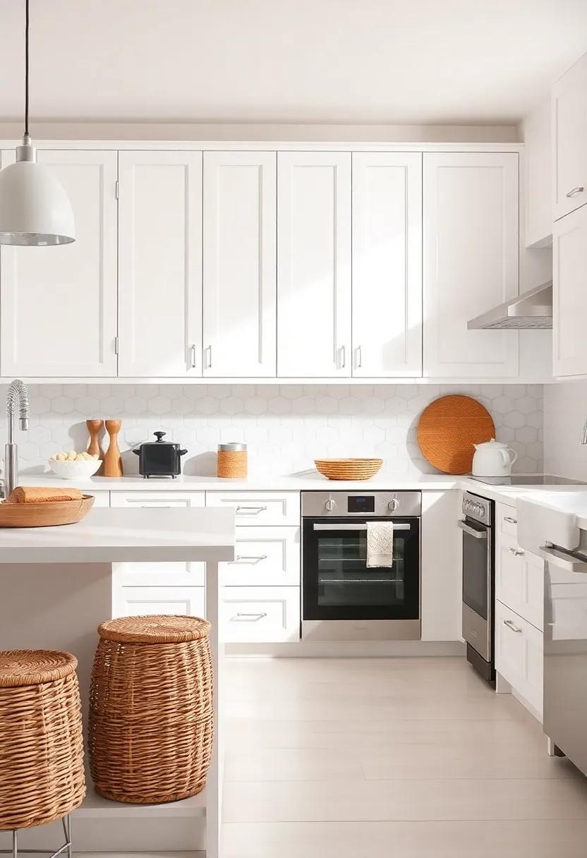 Play with Textures: Use textured materials, like rattan or woven baskets, in combination with off-white cabinets to introduce visual interest and enhance the overall⁤ design