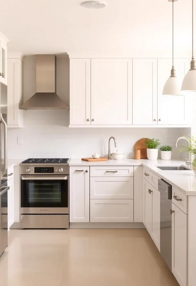 Soft neutrals Palette: Coordinate off-white cabinets with a palette of soft grays, beiges, and⁣ pastels to create a calm​ and cohesive kitchen environment
