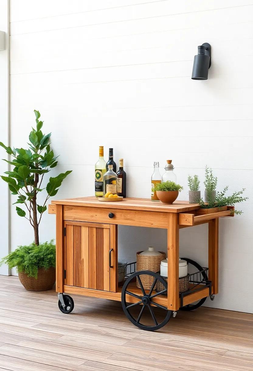 Outdoor Serving Cart:​ A ⁢wooden serving ⁤cart allows ​for mobility and convenience,​ making it ‍easy to serve food and drinks to guests