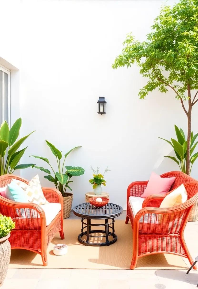 Color Pop: Introduce bold-colored wicker pieces that stand out against a neutral backdrop, adding vibrancy and personality to your outdoor space