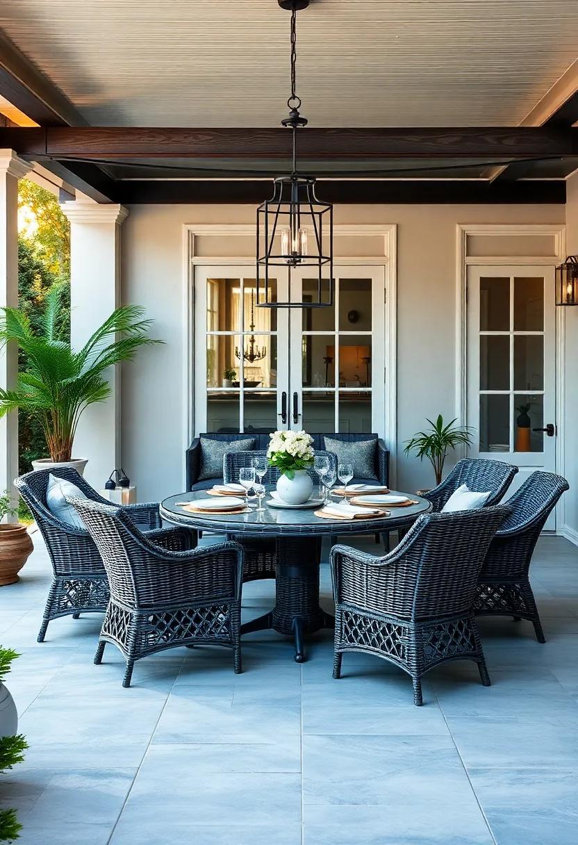 Elegant Dining: Create a sophisticated outdoor dining area with an elegant⁣ wicker dining set, complete with decorative table settings to impress guests