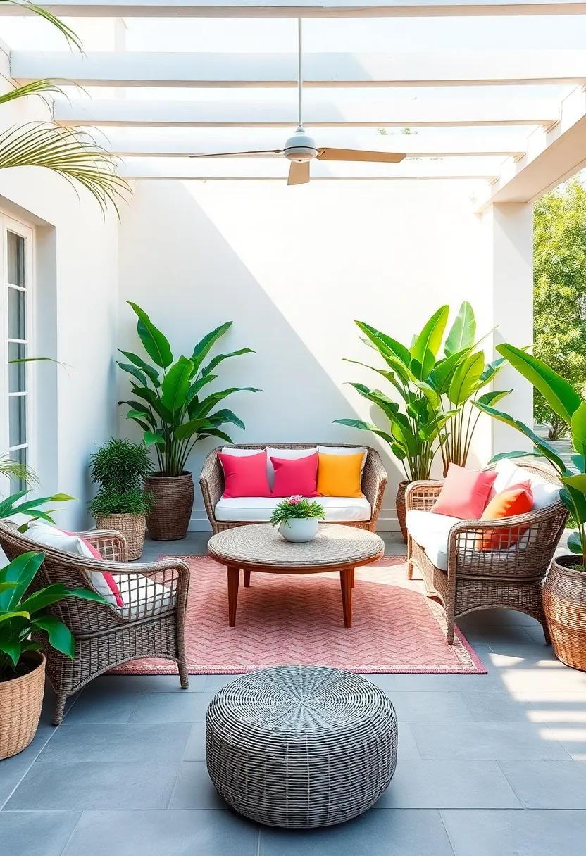 Tropical Retreat: Incorporate a⁣ mix of colorful wicker furniture ‌and large ‌potted plants⁢ to ⁤achieve​ a⁣ lively, tropical vibe that transports you to‍ a paradise
