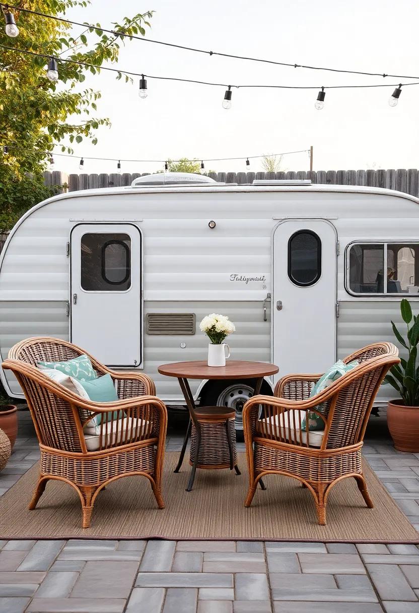 Vintage Caravan: Use wicker furniture alongside a ‌vintage camper or trailer‌ for a⁣ unique ‌outdoor setup that enhances your patio's character