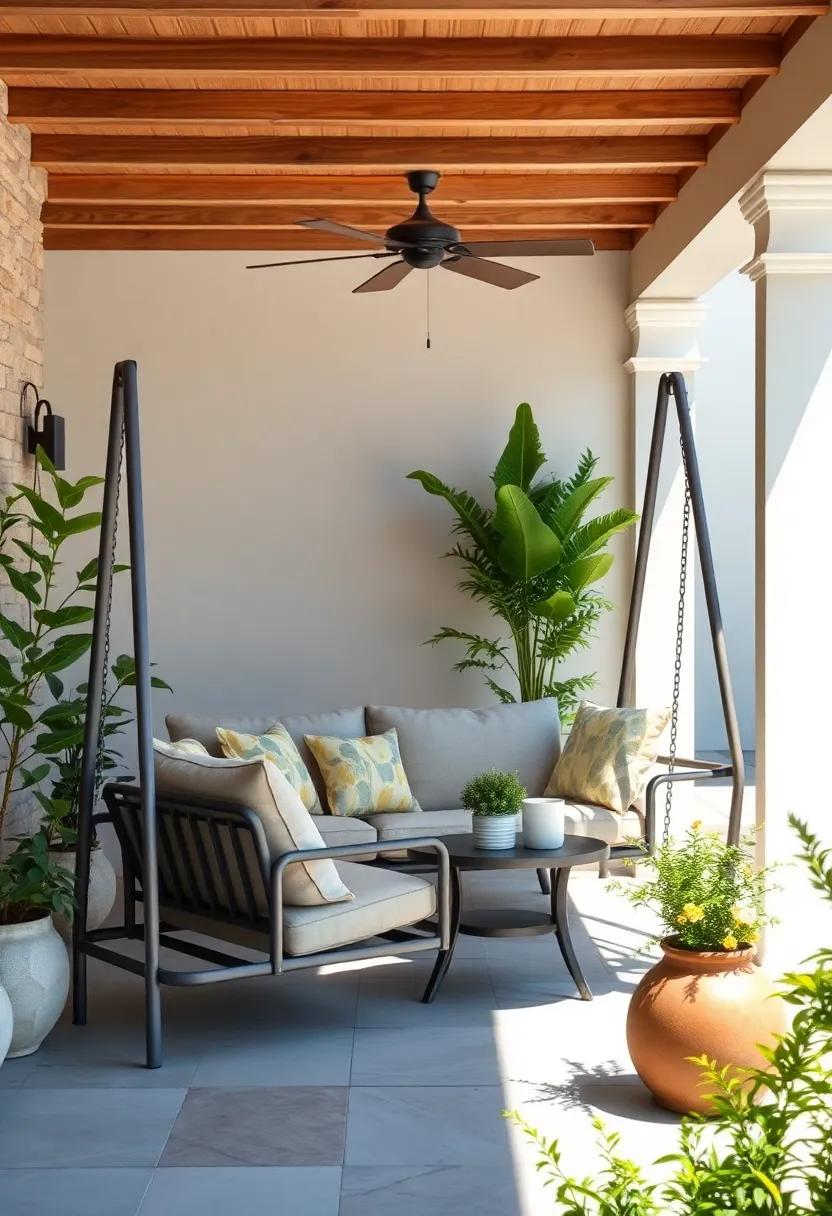 Garden Swing: Relax ⁤and⁣ enjoy the‌ gentle breeze on ​an aluminum-framed garden swing, providing a‍ playful touch to your‌ outdoor ‍décor