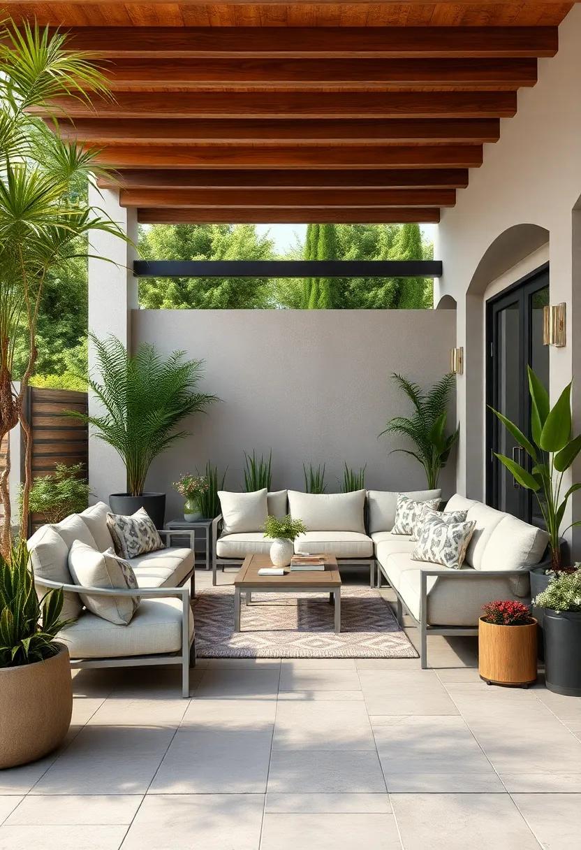 Sleek Sectional ​Sofa: A modern ⁤sectional sofa‌ with⁢ aluminum framing provides ample⁢ seating while maintaining a contemporary style ⁤for your outdoor gatherings