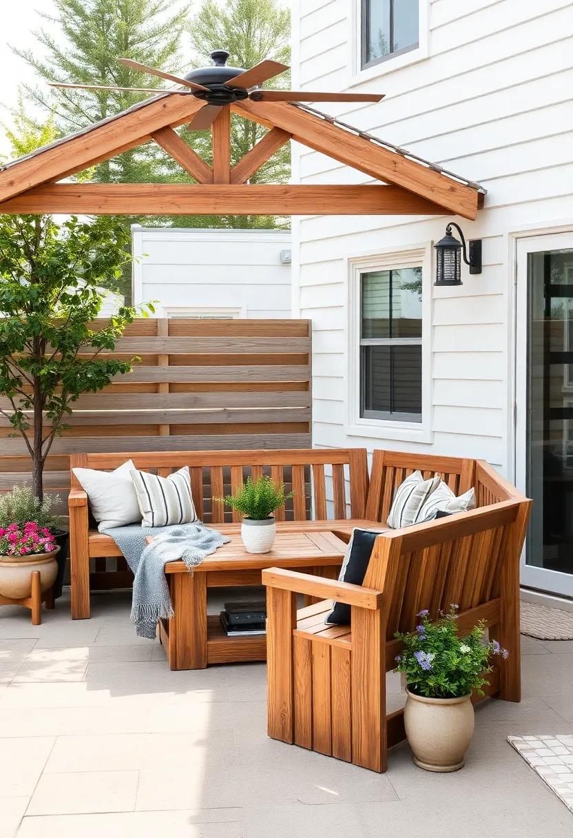Embrace Rustic Charm: Incorporate reclaimed barn wood benches for a warm, inviting look that connects your patio to its natural surroundings
