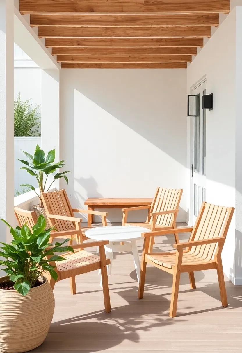 Simple Elegance: Opt for Scandinavian-inspired wooden chairs designed with functionality in mind, accentuating simplicity and elegance in your patio space