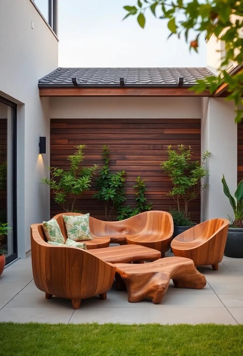 Unique Sculptural Seating: Choose artistically designed wooden seating pieces that double as focal points, reflecting personal style and creativity