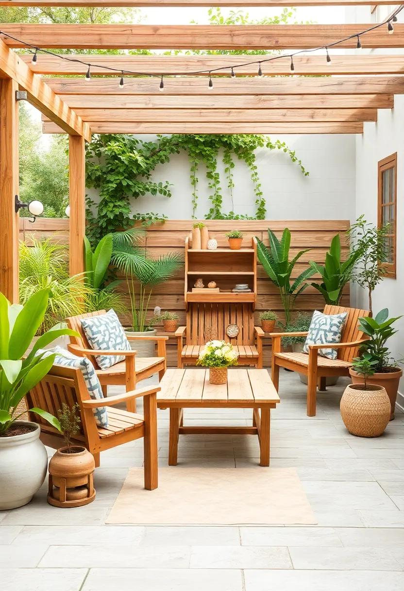 Vintage Finds: Hunt for vintage wooden furniture to create a charmingly eclectic patio that tells a story through its pieces