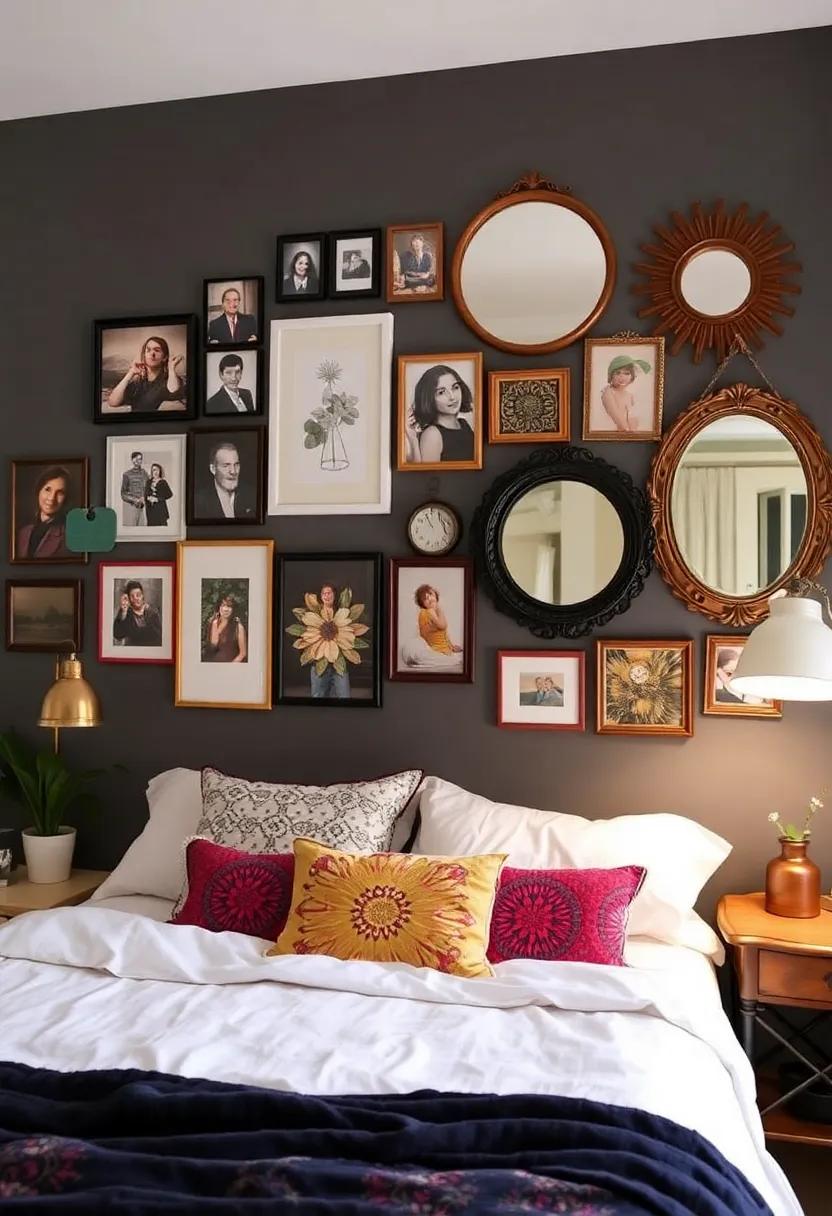Personal Gallery Wall: Create an eclectic gallery⁣ wall ‌with photos, art, and mirrors to enhance the boho vibe around your bed