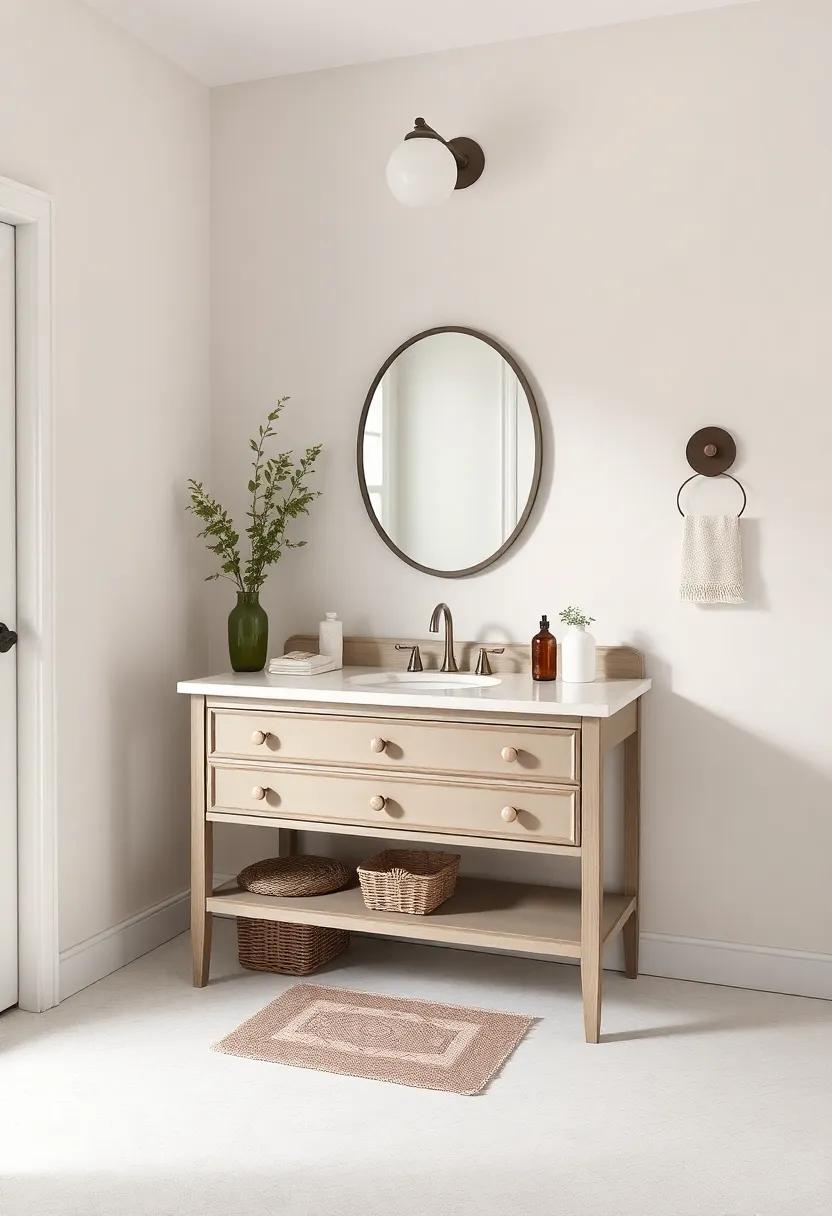 Vintage Vibes: ‍Incorporate a repurposed antique‍ dresser as your vanity for charming character⁢ and unique storage