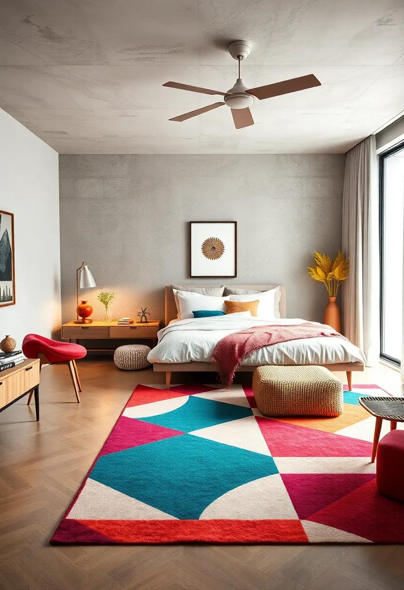 Bold Geometric Rugs: Use area​ rugs featuring retro‍ geometric designs in ⁢contemporary colors to ground your room with flair and​ comfort