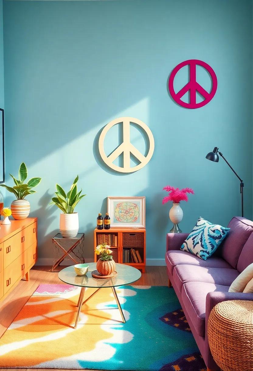 Peace and Love‍ Symbols: Integrate elements⁢ like tie-dye ⁢art or ⁣peace ​sign motifs‌ to celebrate the ethos of the 60s ‌in your decor