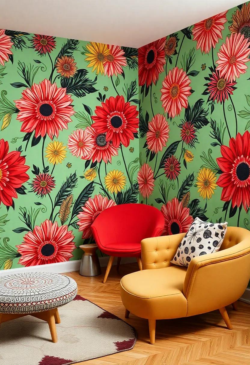 Wallpaper Wonders:‌ Transform your walls with daring prints, featuring⁣ graphic florals ​or⁣ psychedelic designs to create a true 60s atmosphere
