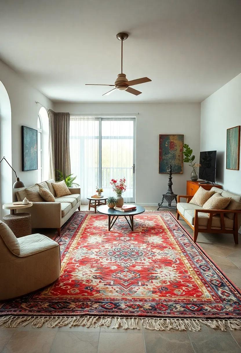 Incorporate a faded tribal rug to introduce warmth ​and‍ a sense of history‍ to your living room