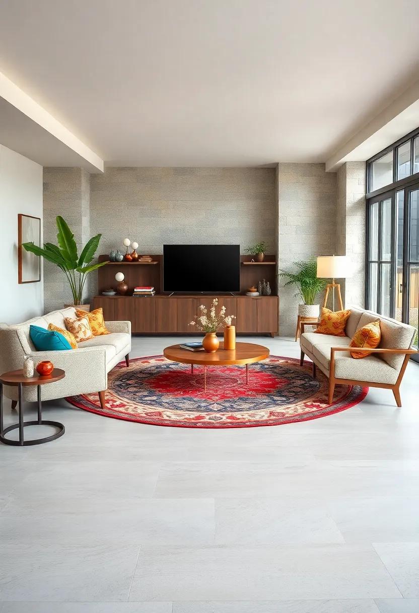 Use a ‍vintage rug to contrast with contemporary furniture, striking a balance between old ​and new aesthetics