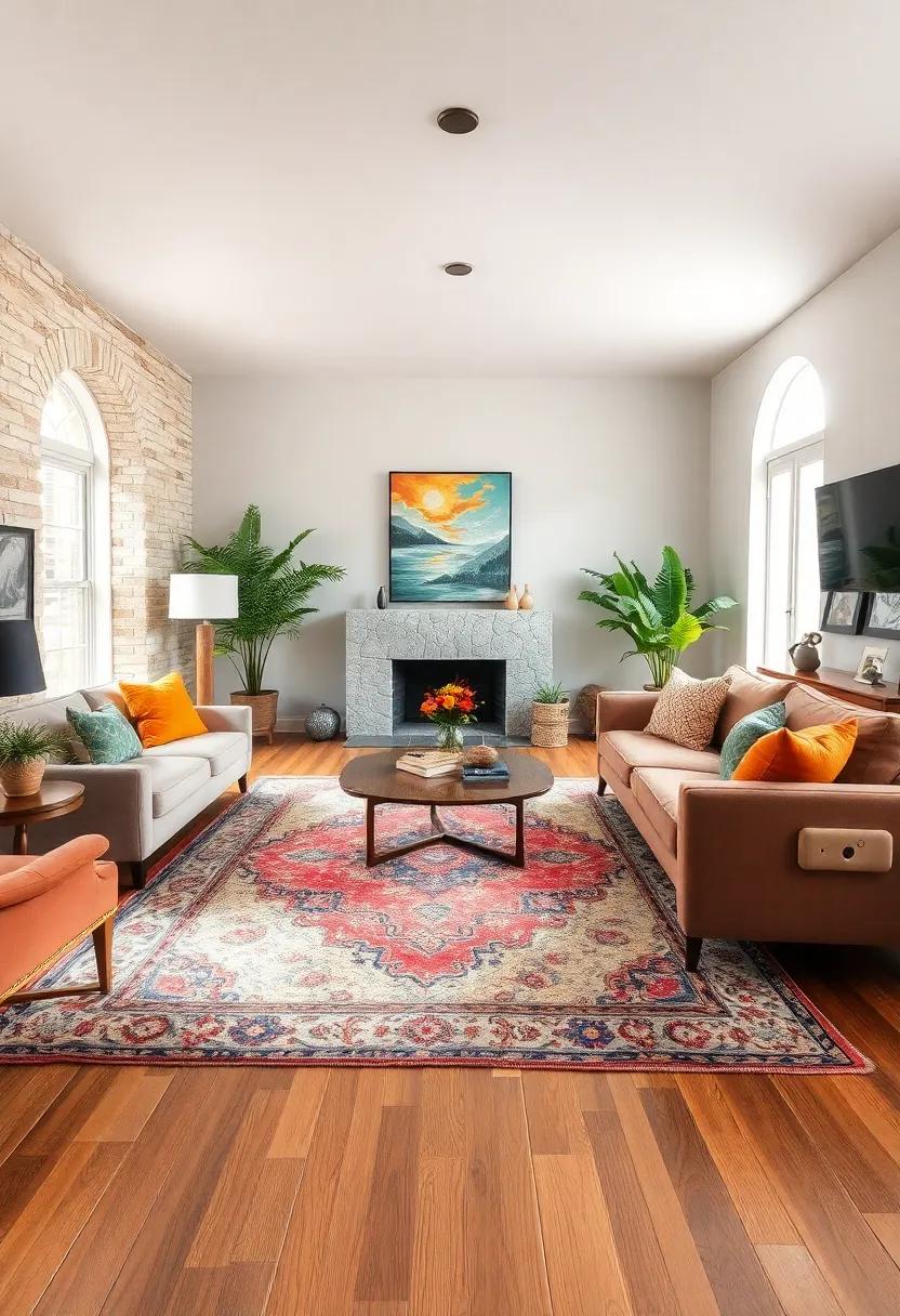 Layer a vintage rug on⁢ polished hardwood floors to‍ soften the look and add tactile contrast