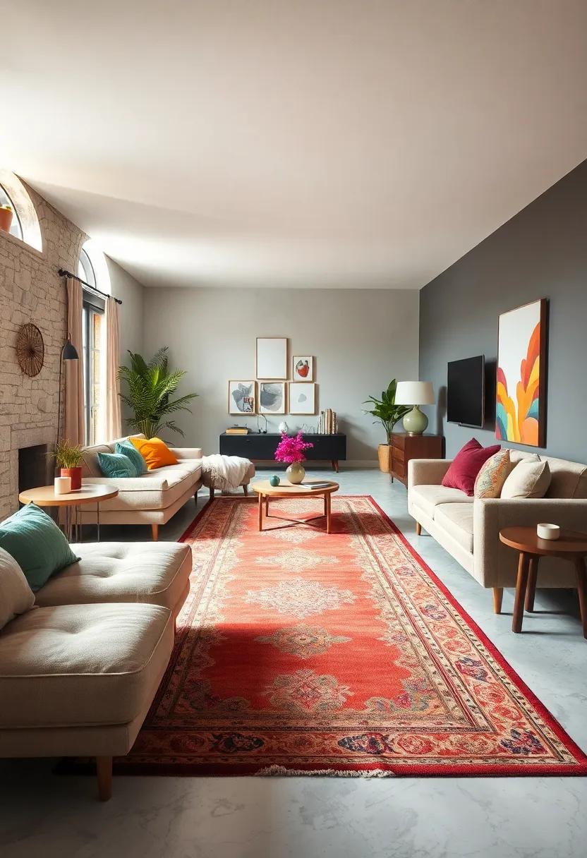 Use runner rugs along hallways to ​connect different areas of your retro-inspired living room​ seamlessly