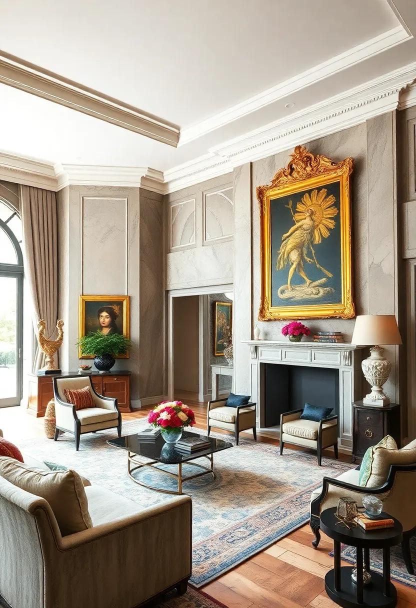 Exquisite ⁢Artwork: Showcase statement pieces like classical sculptures or‍ large paintings in gilded frames to elevate your decor