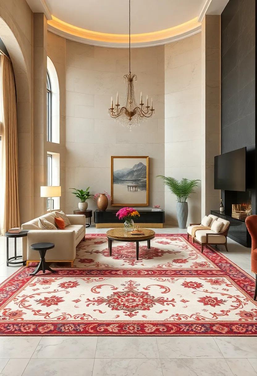 Lavish Area Rugs: Layer your floors with sumptuous area rugs featuring elaborate designs or Persian motifs to create a cozy and elegant feel