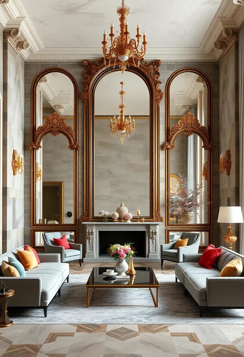 Majestic Mirrors: Use large, ornate mirrors to reflect light and create the illusion of space, reminiscent of the grand halls of palaces