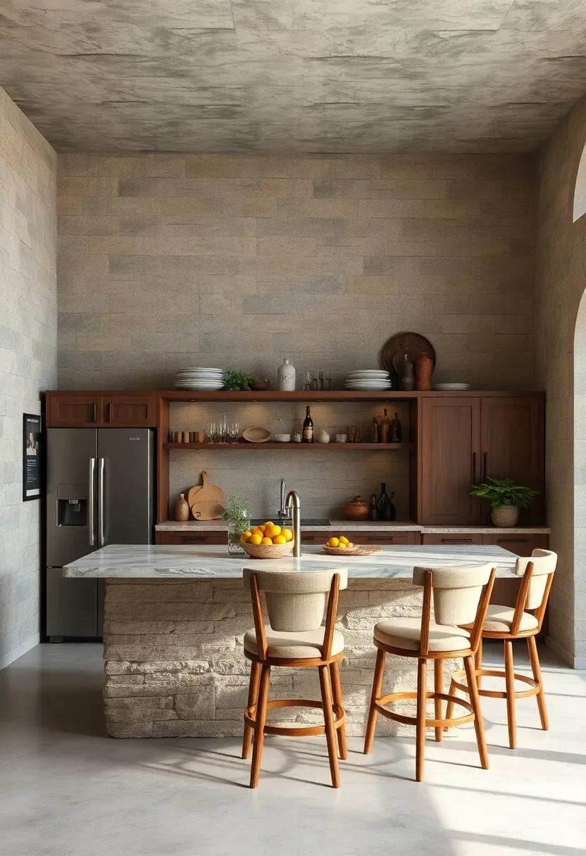Rustic wallpaper: Consider using textured or patterned wallpaper that echoes rustic designs to enhance the overall aesthetic of the kitchen bar