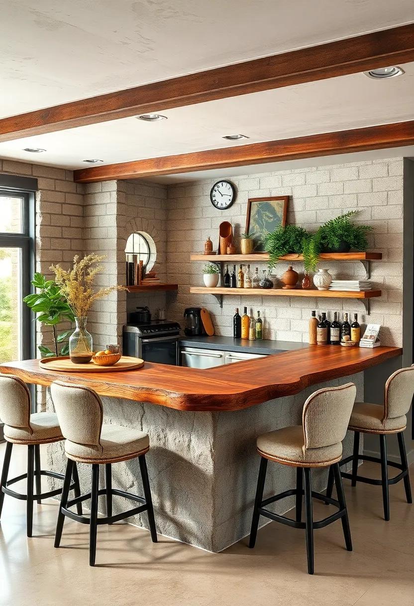 Unique⁣ bar top: Opt for a live-edge wood ⁤bar ⁢top to highlight the natural beauty of the wood and ​create a stunning focal point