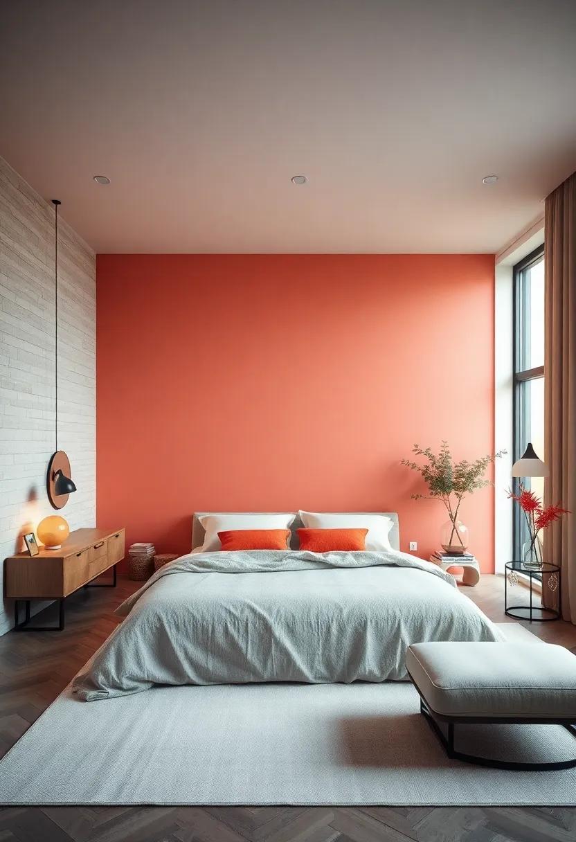 Design a harmonious color gradient throughout the room,transitioning from light to dark tones,creating depth while maintaining a serene vibe