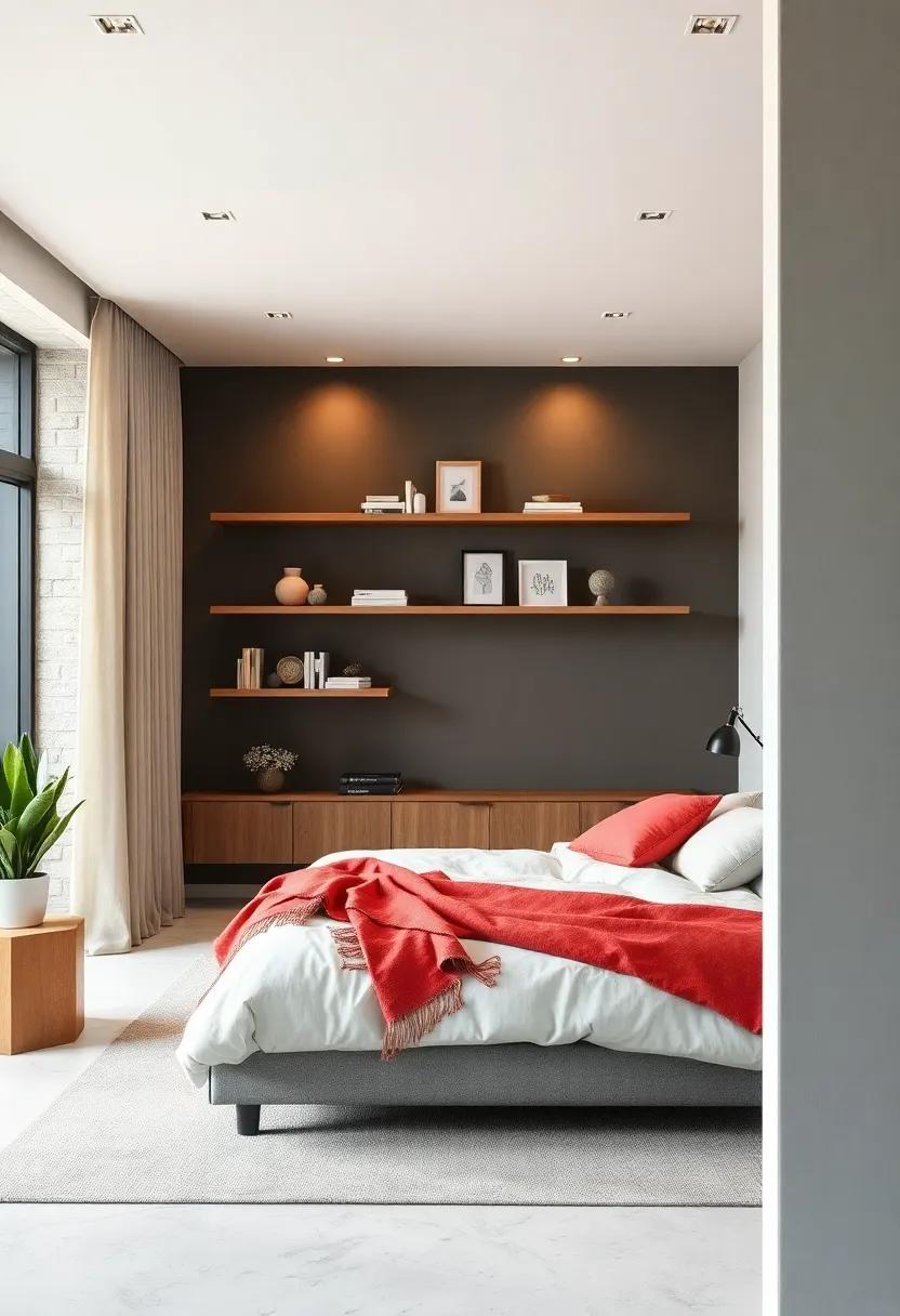 Opt for floating shelves instead of bulky cabinets, allowing for open space while showcasing curated decor‍ and personal items without cluttering your⁣ bedroom