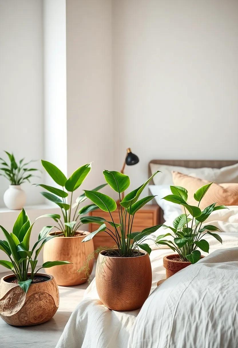 Bring nature indoors ​with potted plants nestled in ‌wooden planters, blending greenery and wood for a refreshing touch in your ‍bedroom