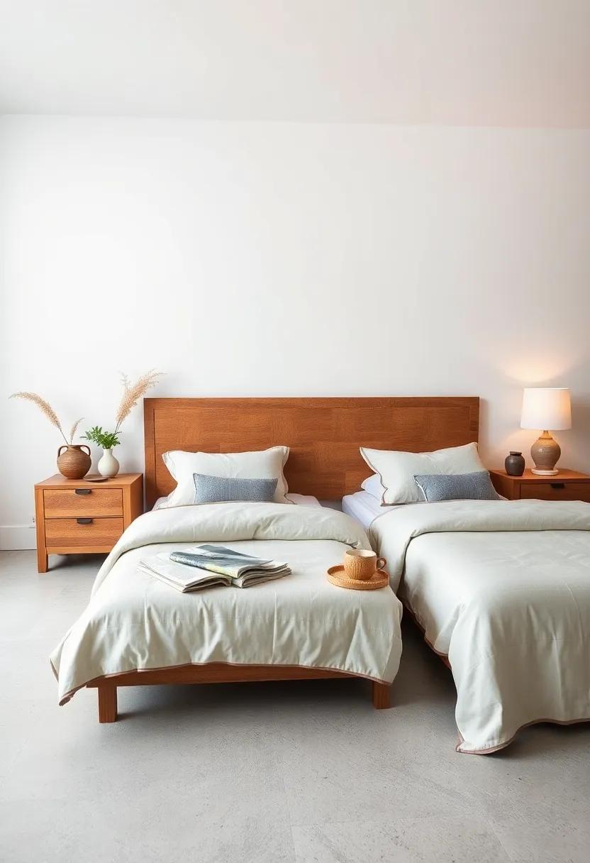 Create symmetry ‍and balance with matching wooden nightstands, ⁢keeping the design ⁣sleek and orderly