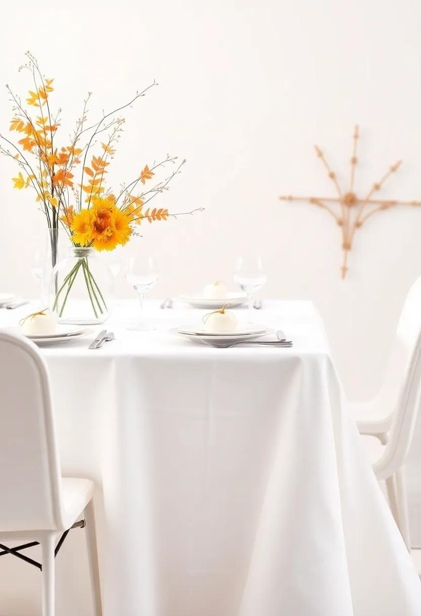 Crisp white Linens: Choose fresh, crisp linens and​ let your colorful dishes and centerpieces pop against the bright backdrop