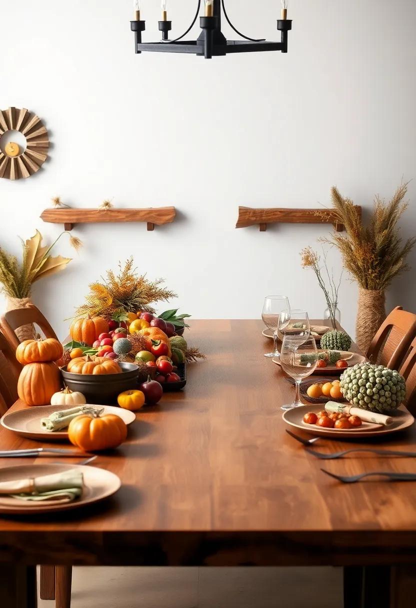 Harvest Table: Use a long wooden table and lay it out with an array of colorful fruits,​ vegetables, ‌and earth-toned decorations⁢ for a vibrant, harvest-themed ‍display