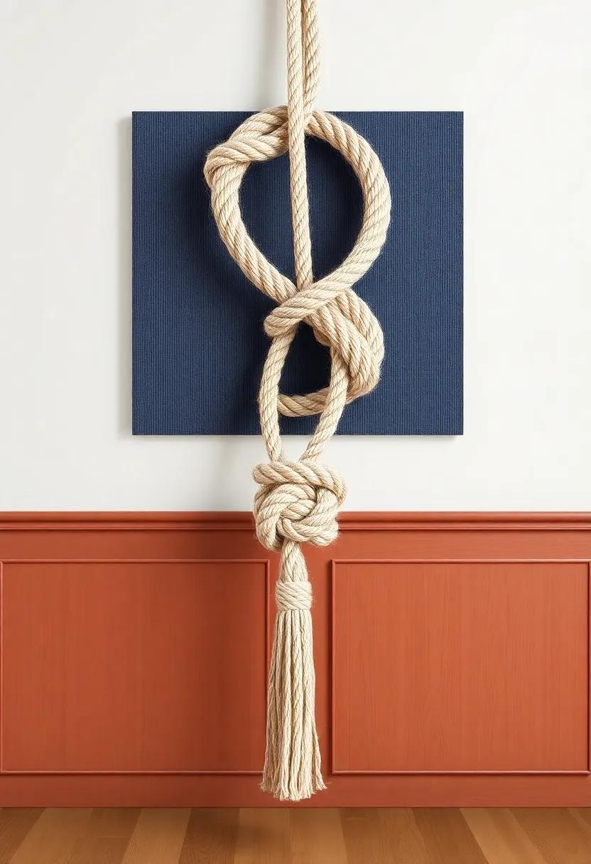 Create a​ statement piece with a large sailor's knot wall hanging made‍ from thick ​rope, ideal for ‍a nautical-themed room