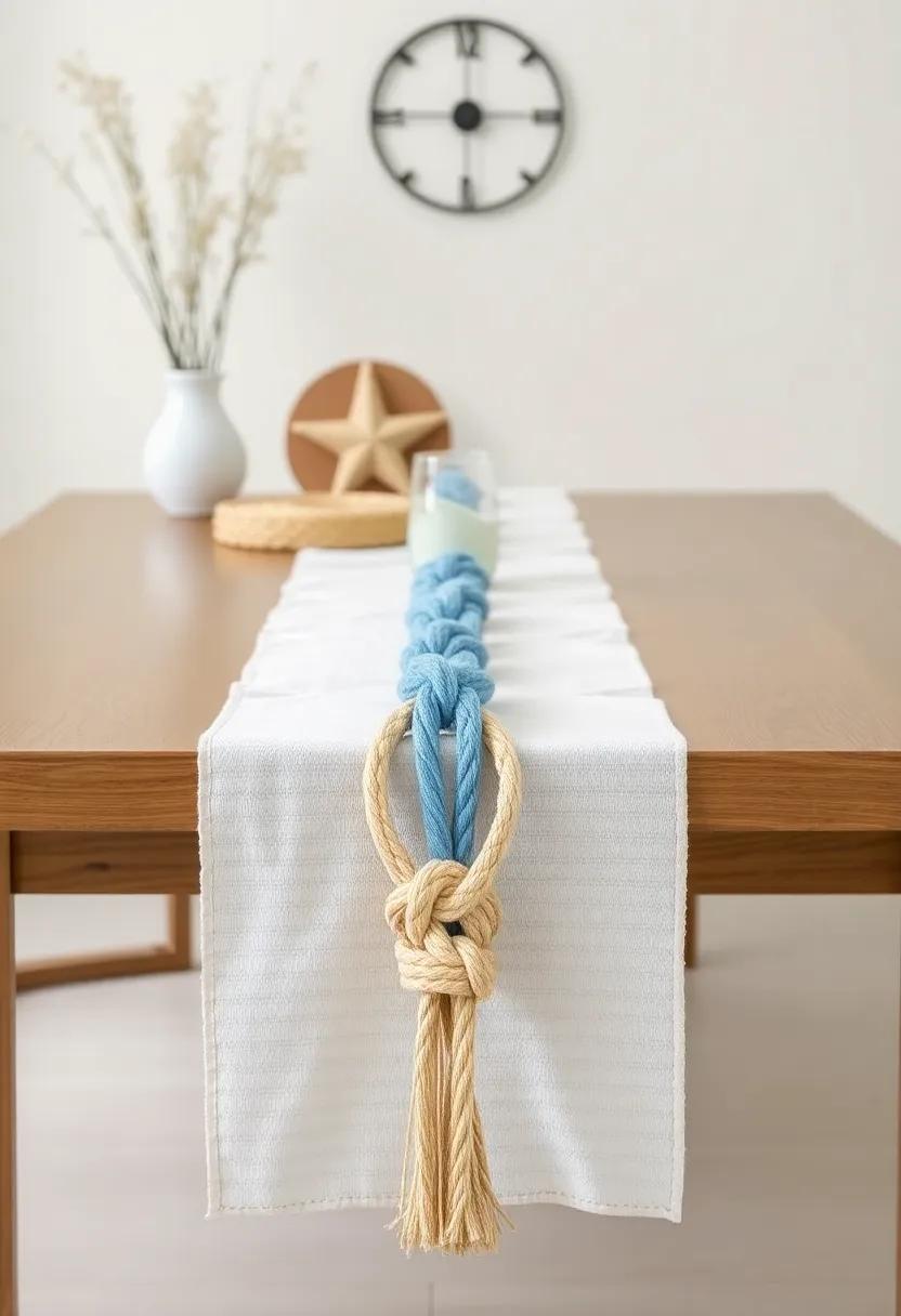Make ⁣a unique beach-themed table runner that ‌features sailor's​ knots strategically placed ​along ⁢the​ length⁢ for⁤ impactful decor