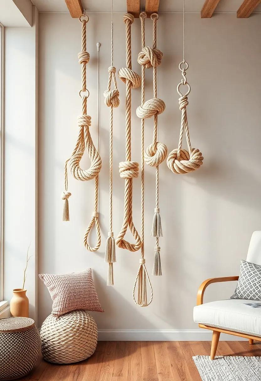 Create a happening art installation using various⁢ sizes of sailor's knots hung together to ‌shape⁣ an ⁣eye-catching ⁣focal‍ point in your living space