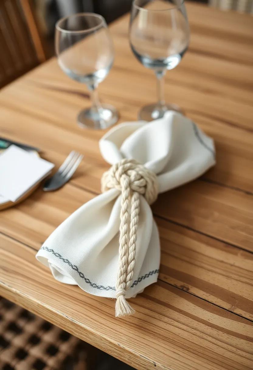 Design personalized place settings ⁤for outdoor dining with knots tied on each napkin, offering character and a rustic charm