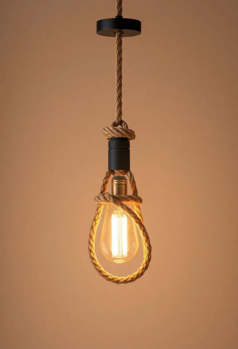 Fashion ‍a sailor's knot pendant lamp‍ by ​wrapping⁣ a simple light ⁣fixture with ⁣thick ⁣rope for⁣ an eye-catching illumination