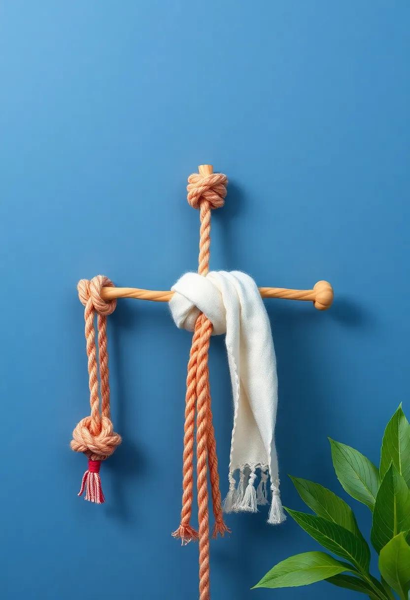 Fashion‍ a chic scarf or belt rack using a wooden ⁣dowel and ⁢sailor's ‍knots to keep accessories ⁢organized and visually appealing
