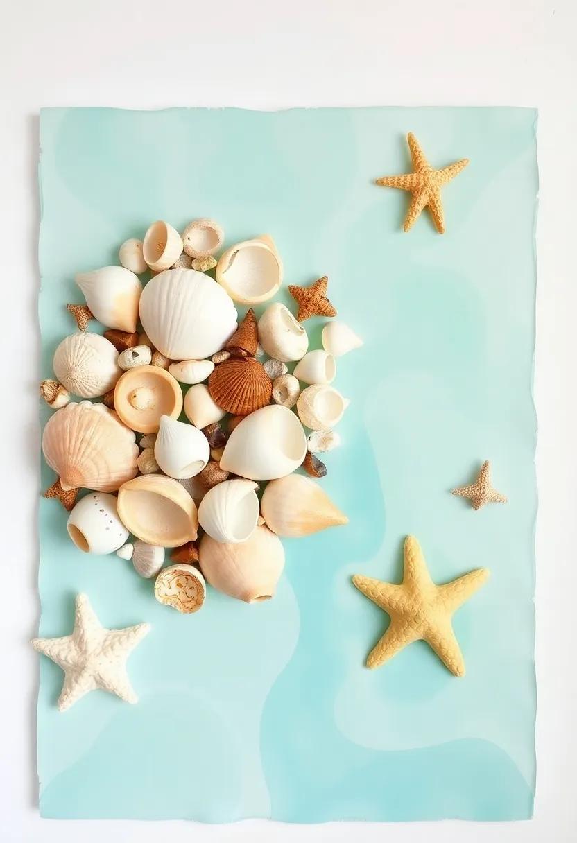 Seashell Collages: Use collages⁢ crafted from seashells and ocean ‍debris to create unique,​ textured wall art that tells⁢ a ⁢story of​ the sea