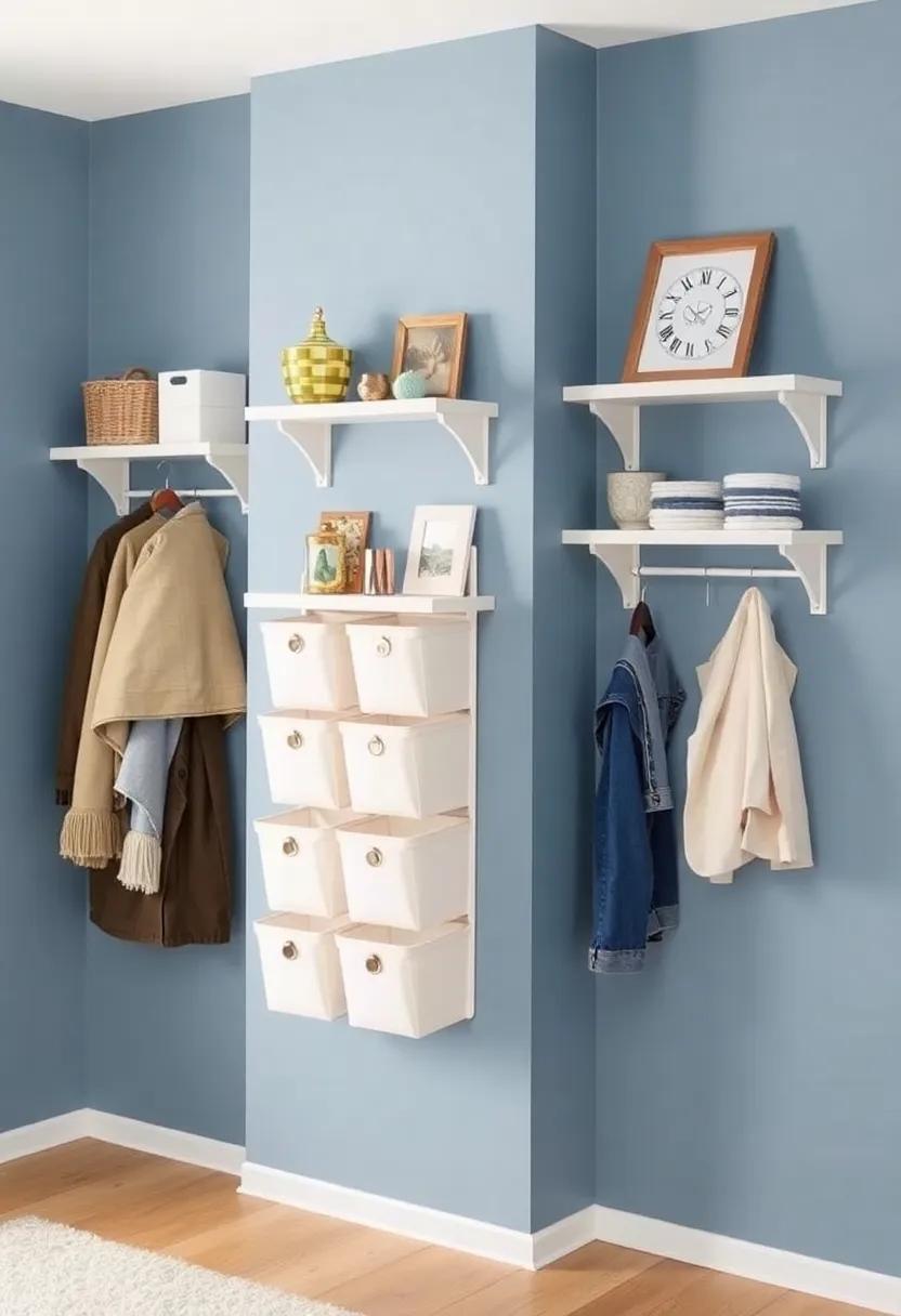 Vertical Storage Solutions: Maximize your wall space with shelves or hanging organizers to keep clutter off the floor while displaying decorative items