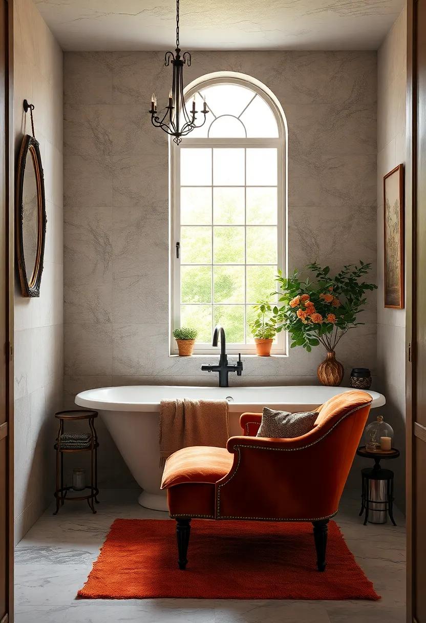 Fringed Velvet Throws: Drape fringed velvet throws over a vintage-style ladder or chaise lounge, effortlessly introducing color and texture to your bath oasis