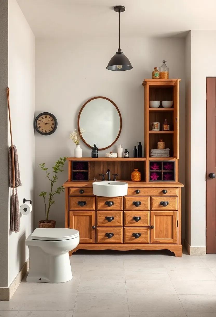 Vintage Apothecary: ⁢Reinvent‌ a vintage apothecary cabinet with velvet-lined drawers, blending practicality with decorative charm as it showcases⁤ bath essentials