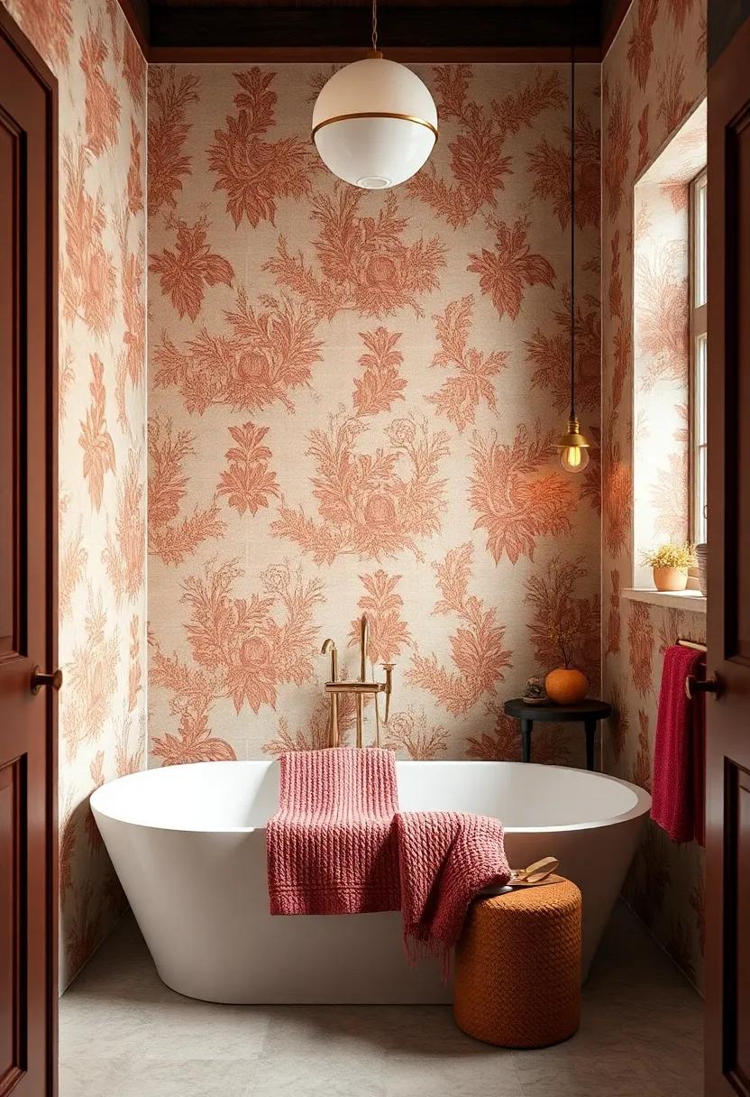 Vintage-Inspired Wallpaper: Play with vintage ​patterns⁢ adorned ⁤with velvet ​textures for wallpaper that creates ‌warmth and character within your bathroom's ⁢design