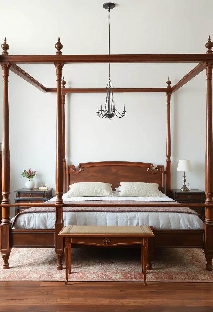 opt for a classic Four-Poster Bed: Elevate your sleep space with a ⁤timeless four-poster bed that adds grandeur and becomes the focal point of your vintage bedroom
